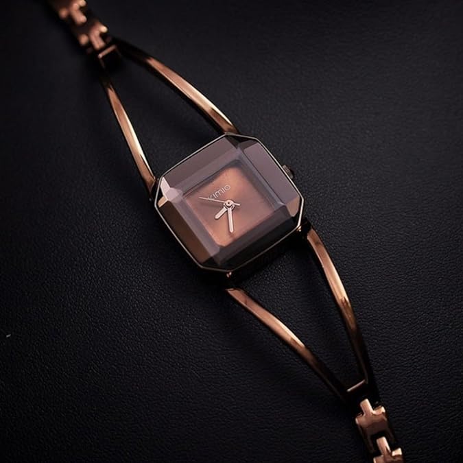 KIMIO - RELOJ PARA MUJER CON ESFERA MARRÓN Y CUADRADO HUECO