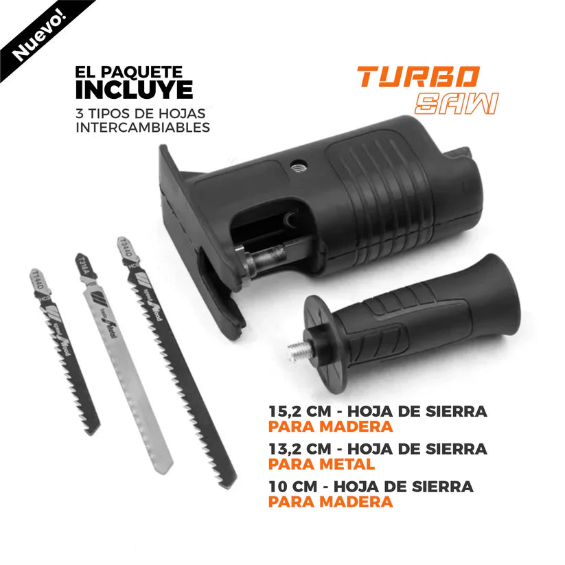 TurboSaw - Adaptador De Sierra Portátil Para Taladro + 3 Tipos de hojas intercambiables