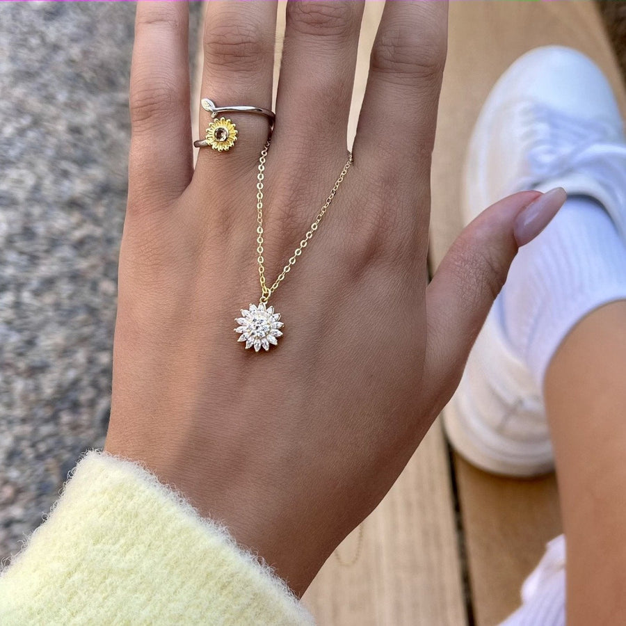 Collar giratorio de girasol + 🎁¡ANILLO DE GIRASOL OBSEQUIO!🎁