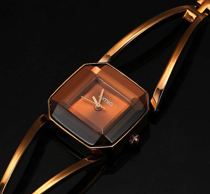 KIMIO - RELOJ PARA MUJER CON ESFERA MARRÓN Y CUADRADO HUECO